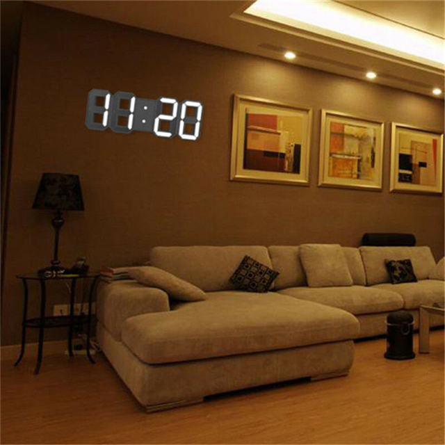 Nowoczesny 3D świecący zegar LED USB do dekoracji ściany - naklejka na ścianę zegar elektroniczny z alarmem do salonu - Wianko - 4