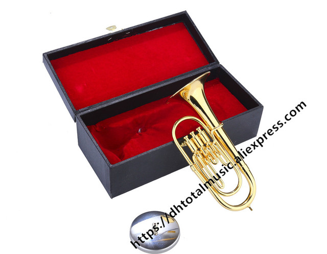 Mini Tuba miniaturowy barytonowy - Model Mini barytonowy róg miedź - instrument muzyczny dekoracyjny do kolekcji - Wianko - 3