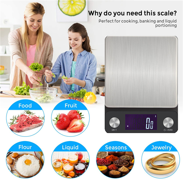 Cyfrowa waga kuchenna do gotowania, wyświetlacz LCD, 3kg/0.1g, 10kg/1g - Wianko - 7