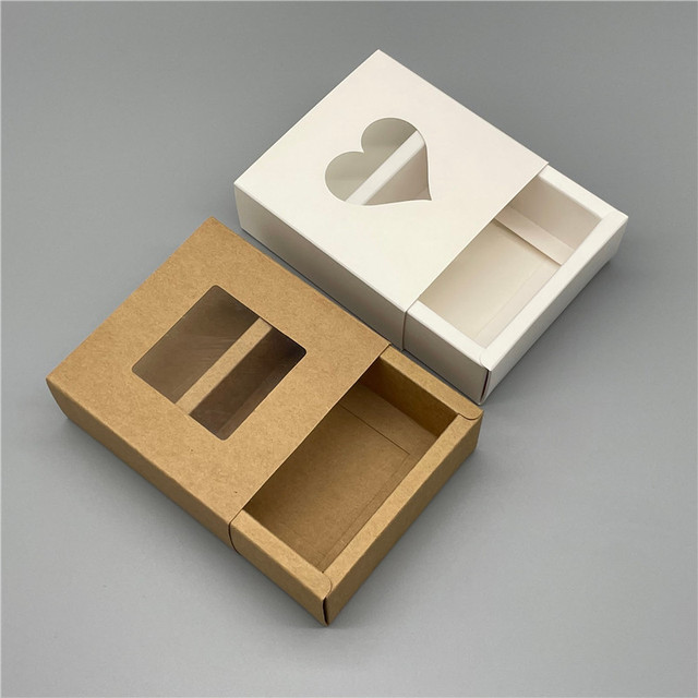 50 sztuk papierowych pudełek z pcv, kraftowa powłoka, serca/kwadratowe okno, do pakowania prezentów/cukierków - Wianko - 2