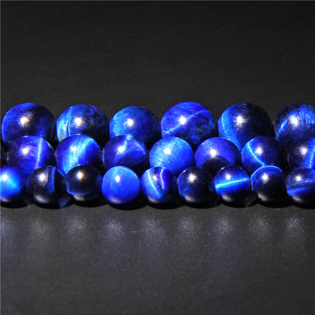 Klejnoty z niebieskiego lazurytu w kolorze Tiger Eye, naturalne, klasy A, okrągłe 6/8/10/12mm, na 15 nici - koraliki do tworzenia biżuterii DIY - Wianko - 5