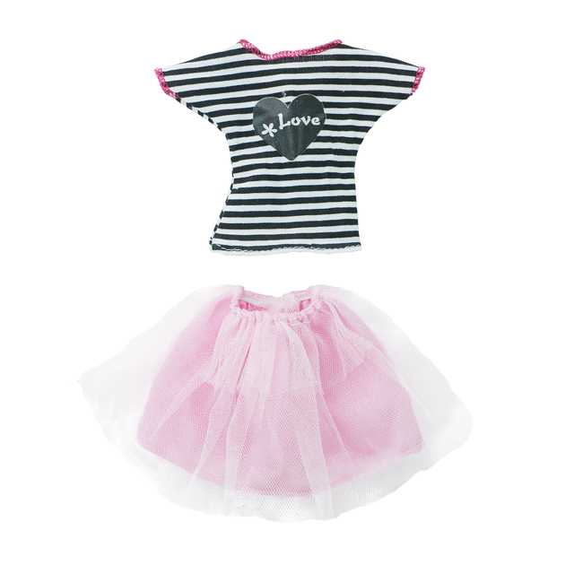 BJDBUS Zestaw Koszulka w Paski + Koronkowa Spódniczka dla Barbie - Różowa, Mini Suknia, Akcesoria dla Lalek - Wianko - 4