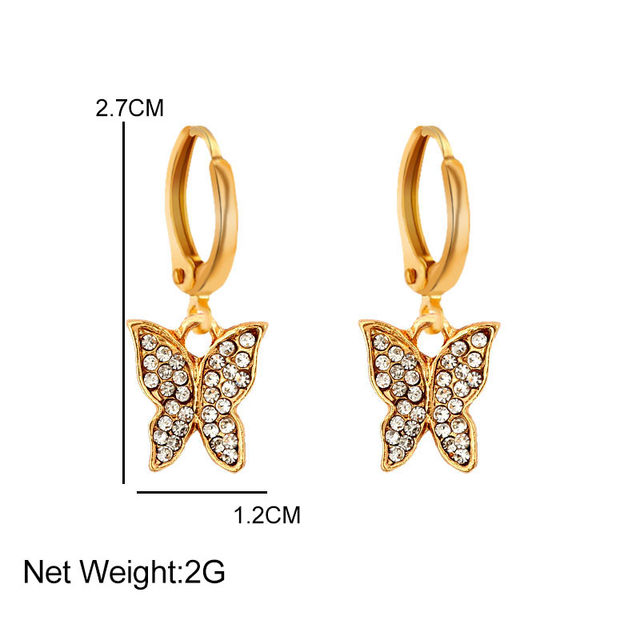 Elegancki, długi naszyjnik z motylem i kryształem, złocony srebrnym metallem - Wianko - 2