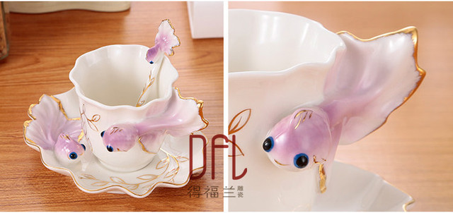 Kubki do kawy i herbaty Goldfish z łyżeczkami i spodkami - kreatywna porcelana - Wianko - 12