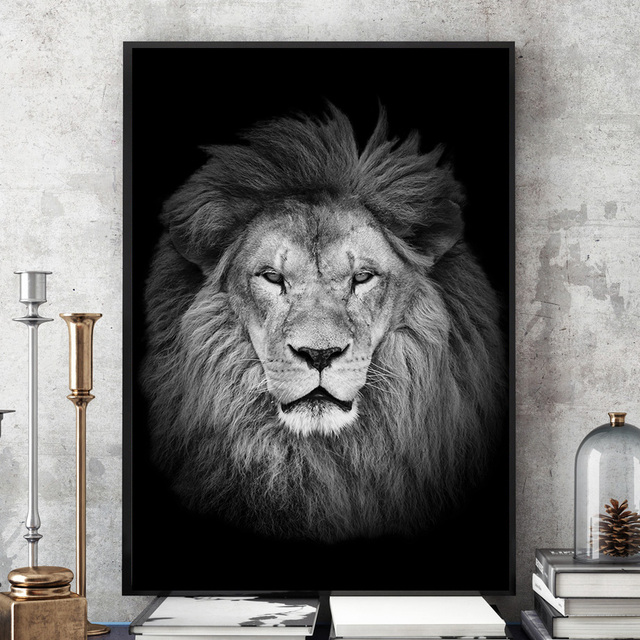 Plakat artystyczny na płótnie z nadrukiem czarno-białych zwierząt: lew, słoń, zebra - do salonu, pokoju dziecięcego, wystrój zdjęcia - Wianko - 9