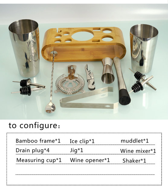 Zestaw 12-częściowy barmański ze stali nierdzewnej: shaker do koktajli bambusowy, idealny dla napojów mieszanych i Martini w domu - Wianko - 15