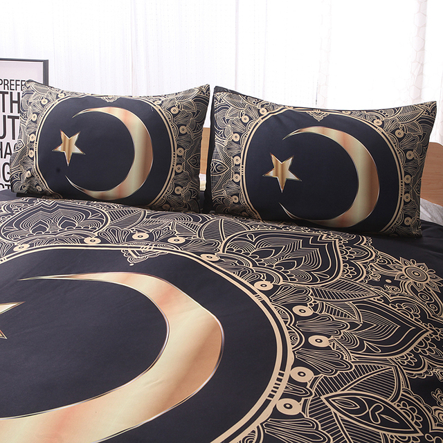 Zestaw pościeli tekstylnej dla dorosłego chłopaka: czarna kołdra i poszewki na poduszki z dekoracyjnym wzorem Crescent - Wianko - 16