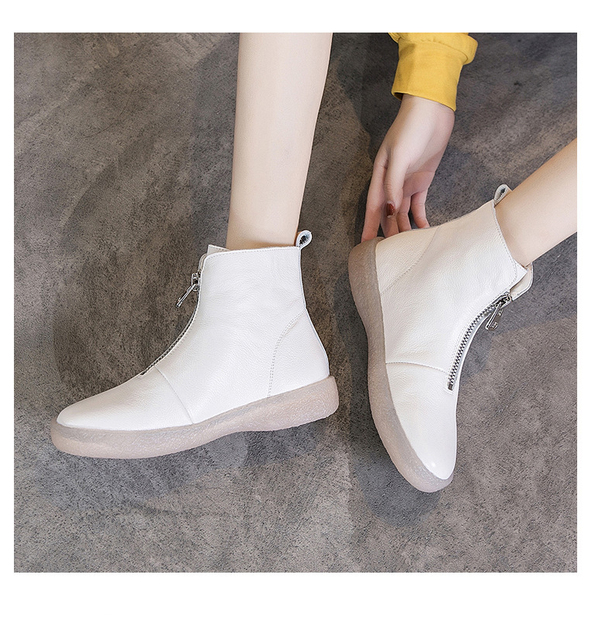 Buty zimowe damskie z naturalnej skóry, kostka, ciepłe, bawełniane, na zamek, zachodnie obuwie - Wianko - 4