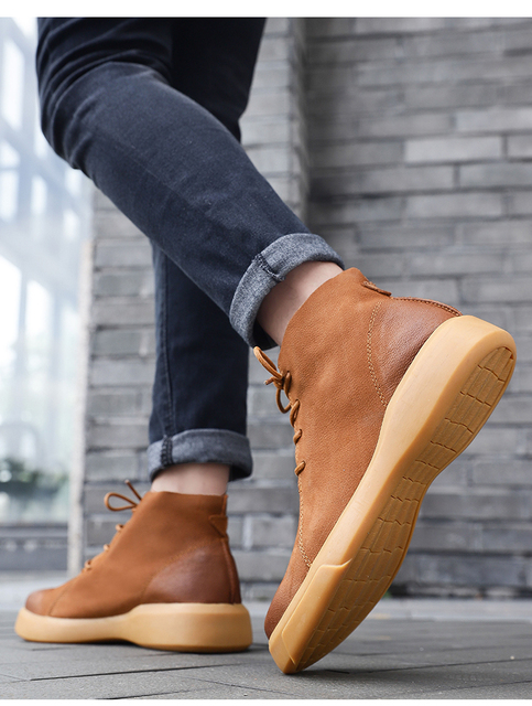 Męskie wysokie skórzane buty na jesień/zimę - Marka 2020, sznurowane, w stylu brytyjskim, kolor czarny - Wianko - 10