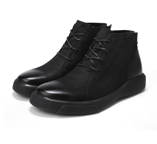 Męskie wysokie skórzane buty na jesień/zimę - Marka 2020, sznurowane, w stylu brytyjskim, kolor czarny - Wianko - 5