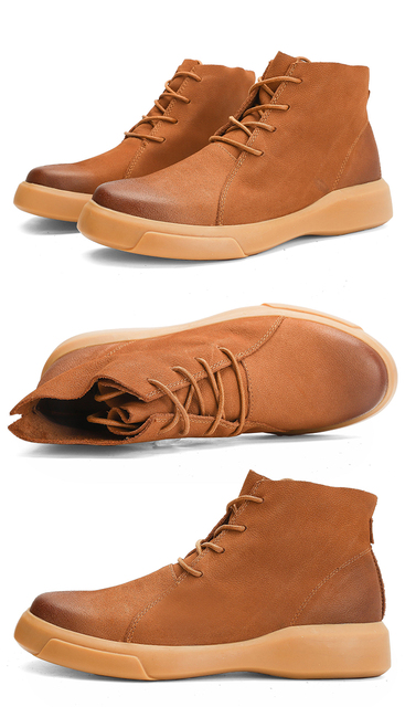 Męskie wysokie skórzane buty na jesień/zimę - Marka 2020, sznurowane, w stylu brytyjskim, kolor czarny - Wianko - 3