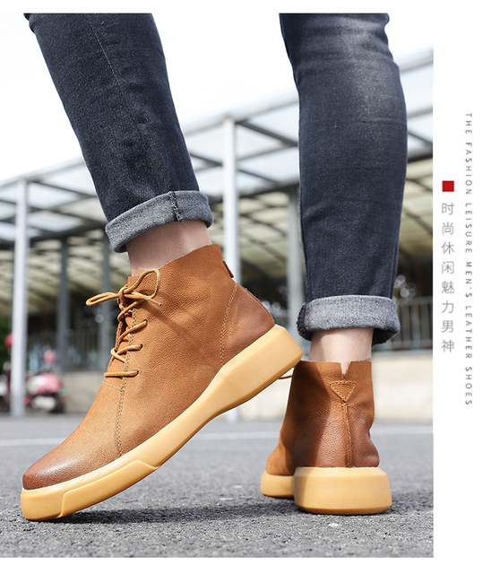 Męskie wysokie skórzane buty na jesień/zimę - Marka 2020, sznurowane, w stylu brytyjskim, kolor czarny - Wianko - 11