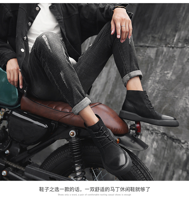 Męskie wysokie skórzane buty na jesień/zimę - Marka 2020, sznurowane, w stylu brytyjskim, kolor czarny - Wianko - 14