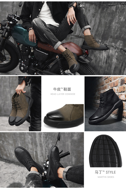 Męskie wysokie skórzane buty na jesień/zimę - Marka 2020, sznurowane, w stylu brytyjskim, kolor czarny - Wianko - 12
