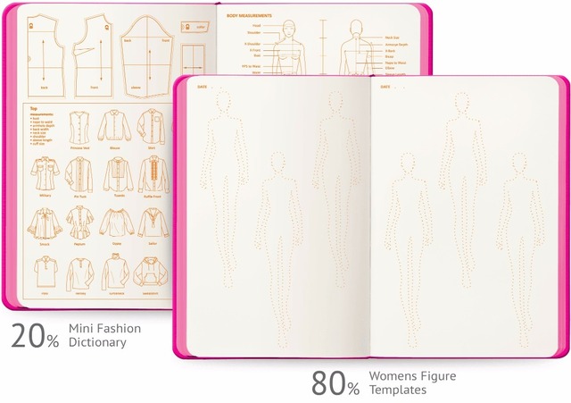 Zeszyt A5 z grafikami dla kobiet - Wzornik notebooka z 130 stronami wraz z szablonami do rysowania mody i słownikiem terminów modowych w kolorze wiśniowym - Wianko - 1