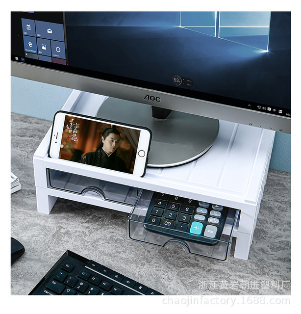 Stojak pionowy na dwuwarstwowy monitor komputerowy z uchwytem na laptopa, szufladą i półką do organizacji na biurko - Wianko - 18