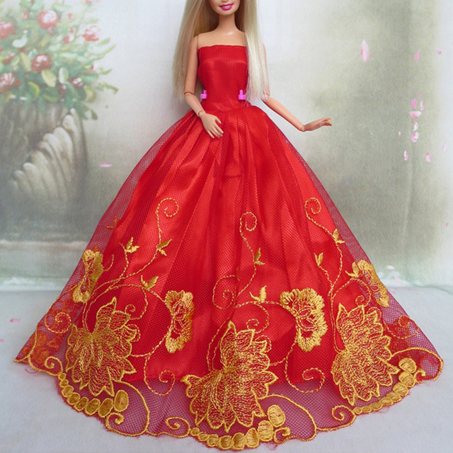 Zrób wrażenie na wszystkich piękną lalką Party w długiej sukience koronkowej z satyny dla Barbie. - Wianko - 26