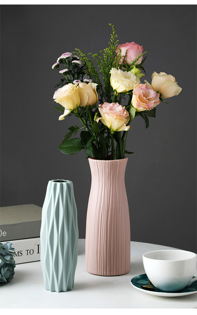 Wazon plastikowy imitacja ceramiczna biała doniczka kwiatowa kosz Nordic dekoracyjny do domu, stół, sypialnia, ślub - Wianko - 5