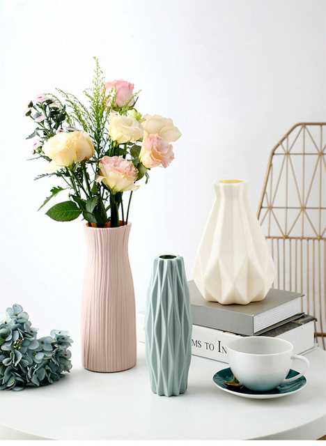 Wazon plastikowy imitacja ceramiczna biała doniczka kwiatowa kosz Nordic dekoracyjny do domu, stół, sypialnia, ślub - Wianko - 1