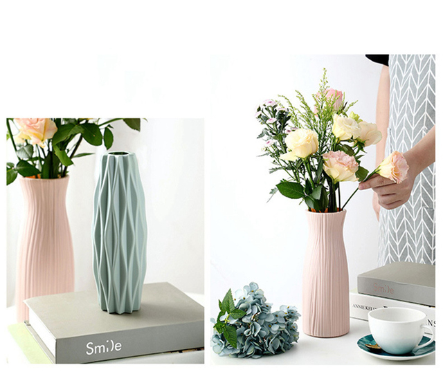 Wazon plastikowy imitacja ceramiczna biała doniczka kwiatowa kosz Nordic dekoracyjny do domu, stół, sypialnia, ślub - Wianko - 6