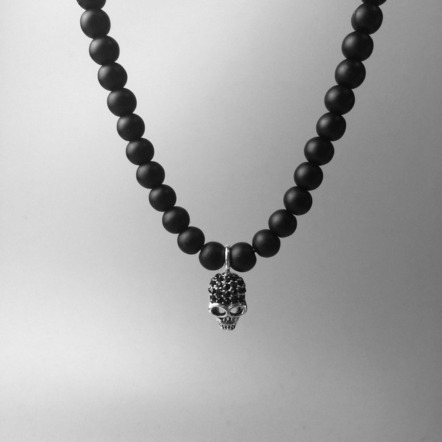 Naszyjnik z wisiorkiem Strand z koralików z obsydianu w kształcie czaszki, wykonany z 925 Sterling Silver, modny punk biżuteria 2018, prezent dla kobiet, mężczyzn, chłopców i dziewcząt - Wianko - 15