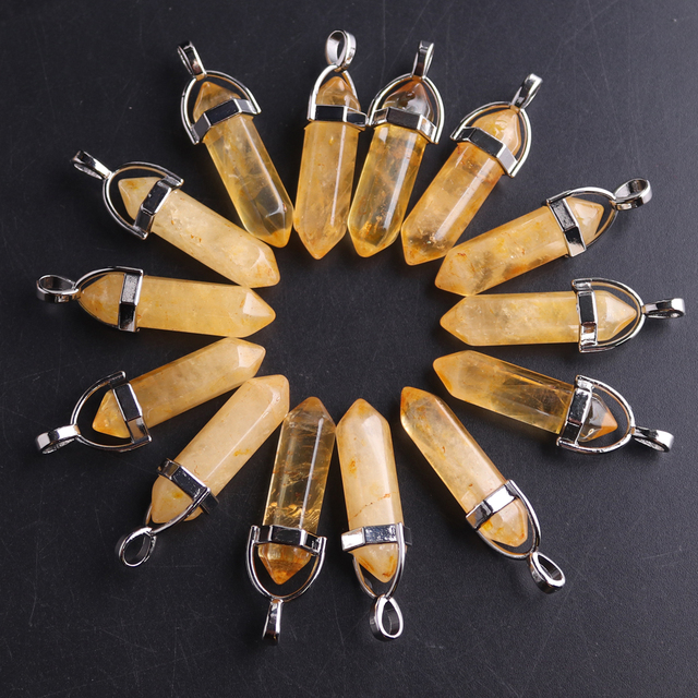 Naszyjnik wisiorkowy ze żółtymi kryształami – 50/100 szt., kolumna filaru z naturalnego kwarcu, zdrowotny biżuteryjny wisiorek - Wianko - 1
