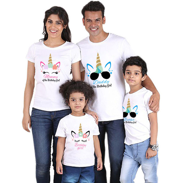 Pasujące ubrania rodzinne: koszulki dla ojca, matki, córki i syna z motywem jednorożca na urodziny, lato i party - Wianko - 3