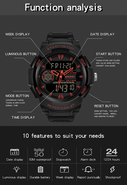 Męski sportowy zegarek G z podwójnym czasem, wodoodporny, wstrząsoodporny, LED, kwarcowy - Relógio Masculino - Wianko - 7