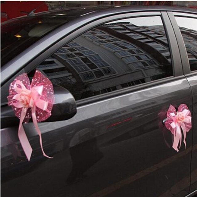 Kwiaty dekoracyjne do samochodu ślubnego - lusterko wsteczne, uchwyt drzwi, dach i ogon - Wianko - 5