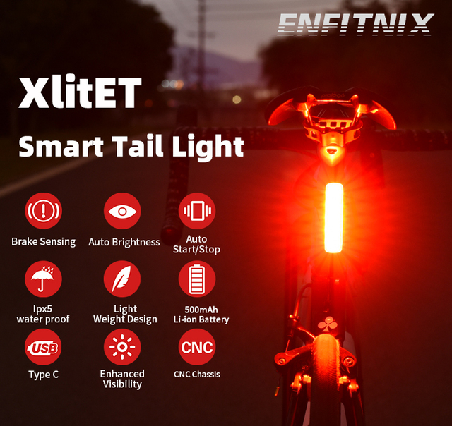 Inteligentne tylne światło rowerowe z automatycznym hamulcem - XlitET - Wianko - 1
