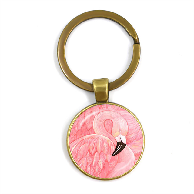 Modny breloczek na klucze z malowidłem flamingo, cabochonem i srebrnym uchwytem - Wianko - 5