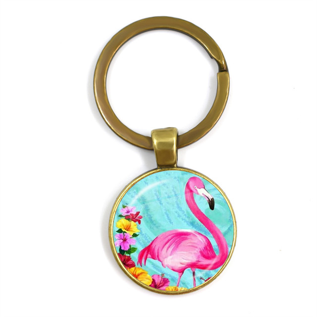 Modny breloczek na klucze z malowidłem flamingo, cabochonem i srebrnym uchwytem - Wianko - 26