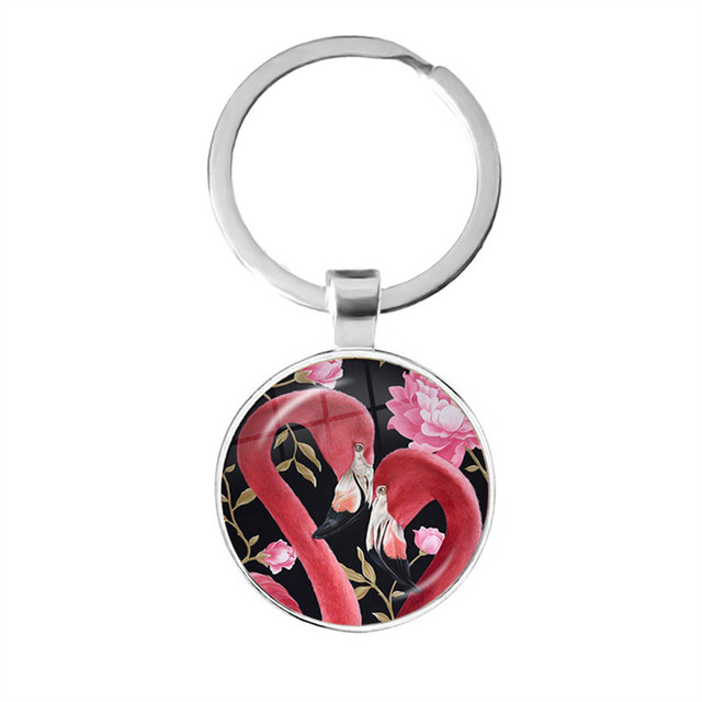 Modny breloczek na klucze z malowidłem flamingo, cabochonem i srebrnym uchwytem - Wianko - 10