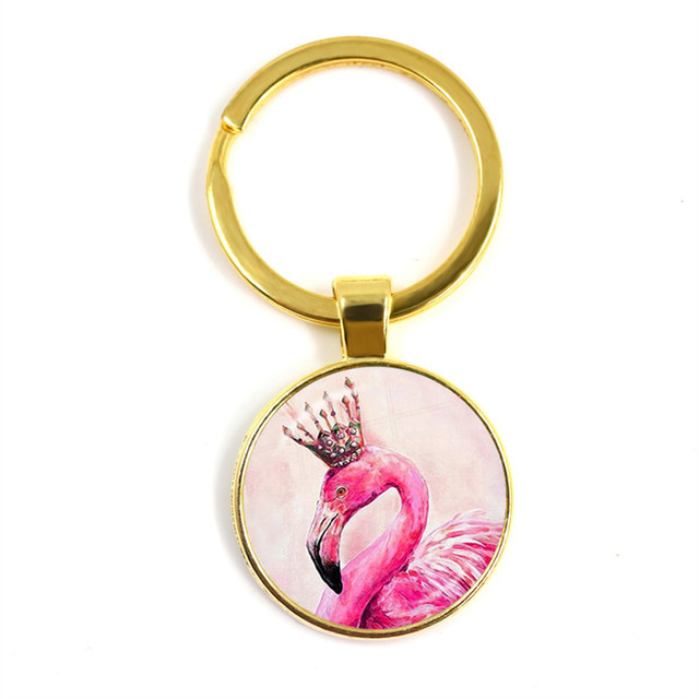 Modny breloczek na klucze z malowidłem flamingo, cabochonem i srebrnym uchwytem - Wianko - 18
