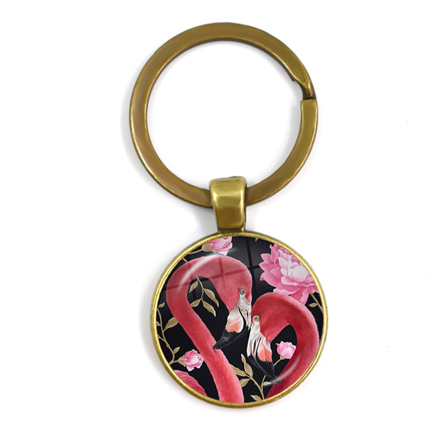 Modny breloczek na klucze z malowidłem flamingo, cabochonem i srebrnym uchwytem - Wianko - 11