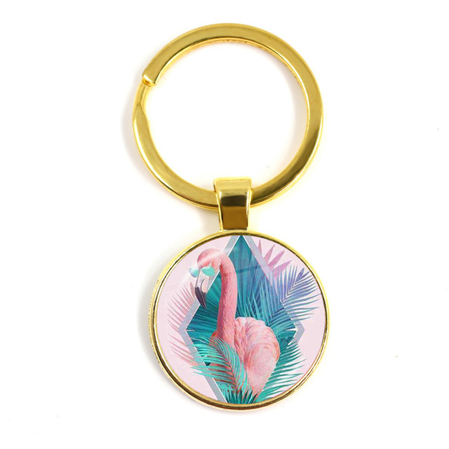 Modny breloczek na klucze z malowidłem flamingo, cabochonem i srebrnym uchwytem - Wianko - 15