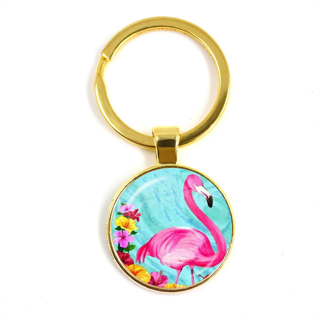 Modny breloczek na klucze z malowidłem flamingo, cabochonem i srebrnym uchwytem - Wianko - 27