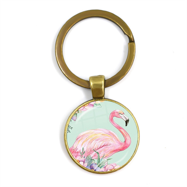 Modny breloczek na klucze z malowidłem flamingo, cabochonem i srebrnym uchwytem - Wianko - 23