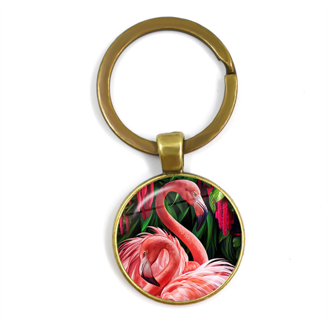 Modny breloczek na klucze z malowidłem flamingo, cabochonem i srebrnym uchwytem - Wianko - 20