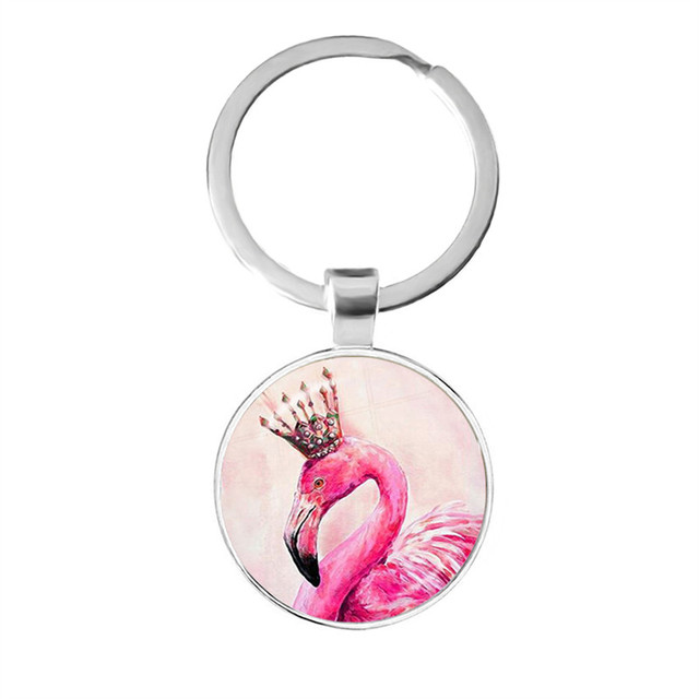 Modny breloczek na klucze z malowidłem flamingo, cabochonem i srebrnym uchwytem - Wianko - 16