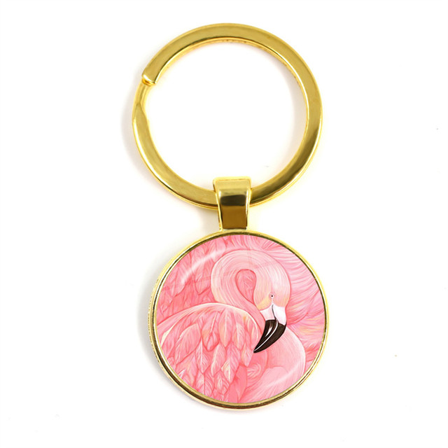 Modny breloczek na klucze z malowidłem flamingo, cabochonem i srebrnym uchwytem - Wianko - 6