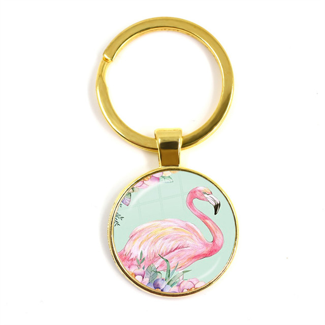 Modny breloczek na klucze z malowidłem flamingo, cabochonem i srebrnym uchwytem - Wianko - 24