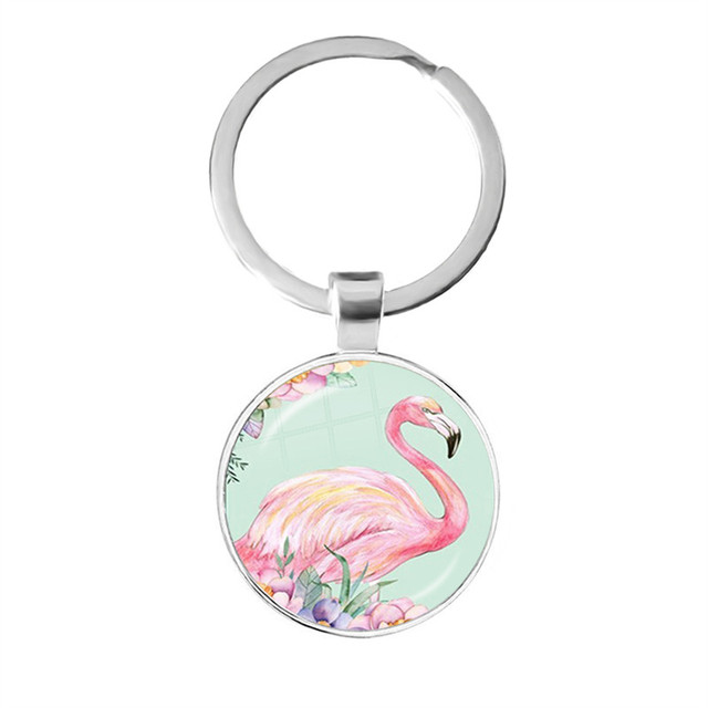 Modny breloczek na klucze z malowidłem flamingo, cabochonem i srebrnym uchwytem - Wianko - 22
