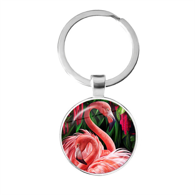Modny breloczek na klucze z malowidłem flamingo, cabochonem i srebrnym uchwytem - Wianko - 19