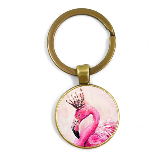 Modny breloczek na klucze z malowidłem flamingo, cabochonem i srebrnym uchwytem - Wianko - 17