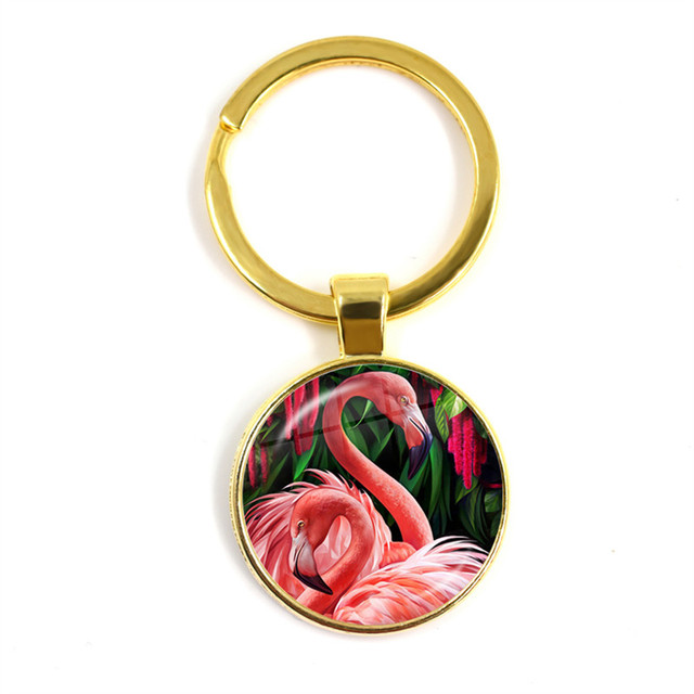 Modny breloczek na klucze z malowidłem flamingo, cabochonem i srebrnym uchwytem - Wianko - 21