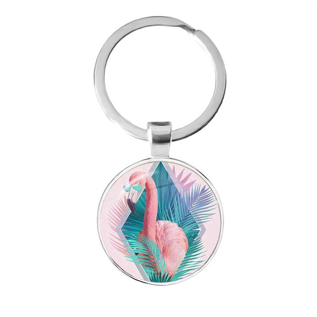 Modny breloczek na klucze z malowidłem flamingo, cabochonem i srebrnym uchwytem - Wianko - 13