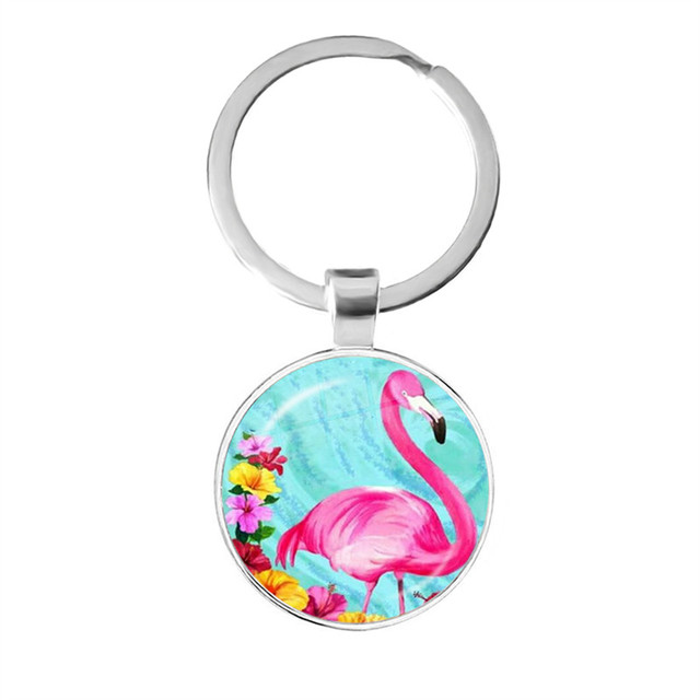 Modny breloczek na klucze z malowidłem flamingo, cabochonem i srebrnym uchwytem - Wianko - 25