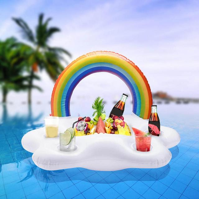 Nadmuchiwany ponton Rainbow Cloud do basenu z uchwytem na kubek i podkładką chłodzącą do piwa - idealny na plażę i imprezy letnie - Wianko - 5