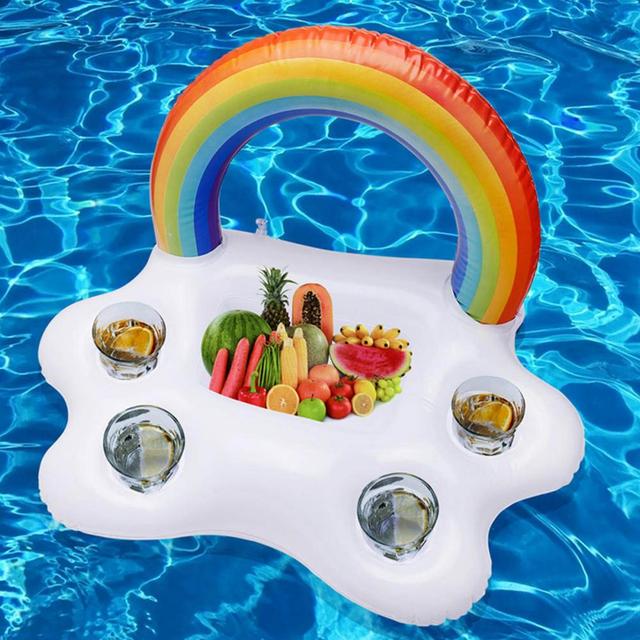 Nadmuchiwany ponton Rainbow Cloud do basenu z uchwytem na kubek i podkładką chłodzącą do piwa - idealny na plażę i imprezy letnie - Wianko - 3
